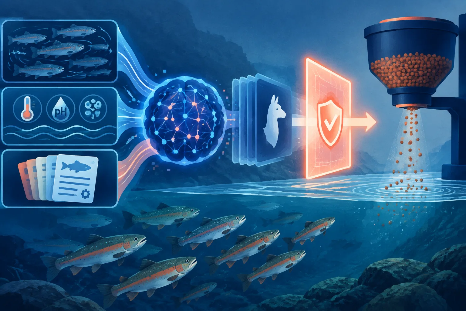Illustration of behavior, water data, and expert rules passing through AI and a safety validation gate.
