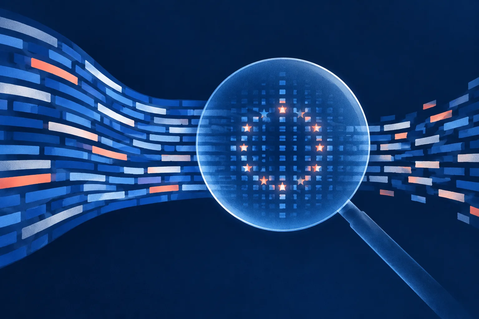 A detection lens reveals an invisible pattern woven through flowing word blocks.