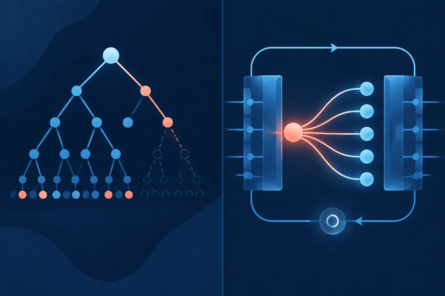 A shortened comparison tree and a shared quantum-circuit factor represent two reported algorithmic improvements.