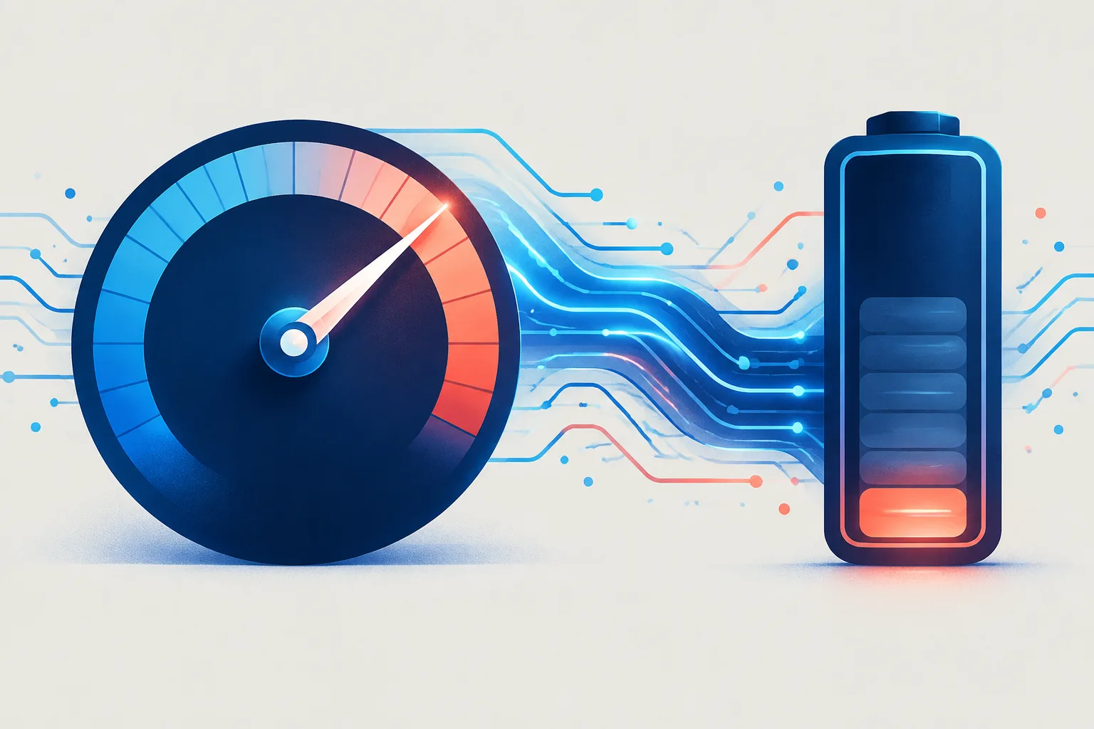 Abstract effort dial beside a diminishing AI usage meter.
