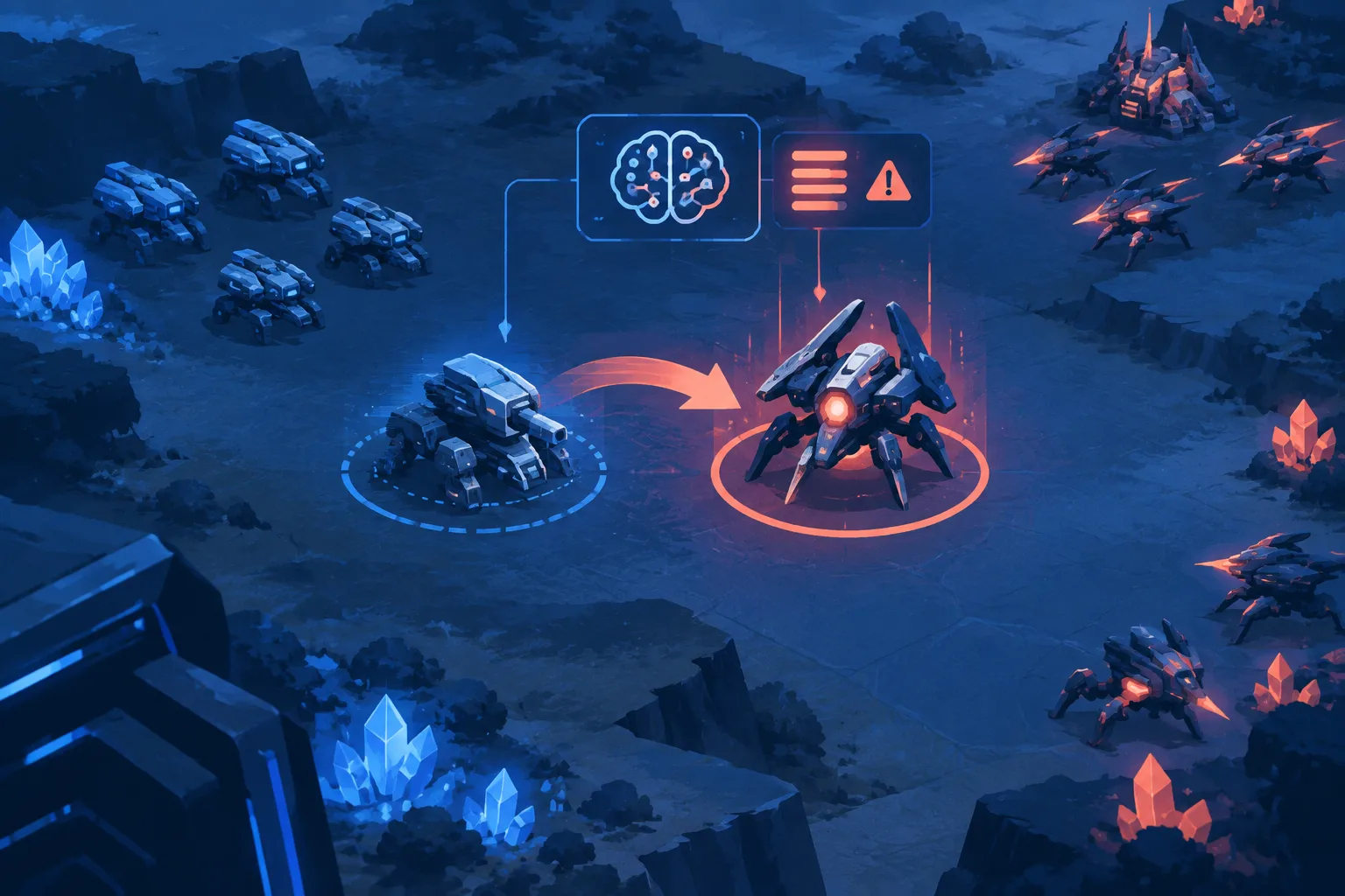 An AI bot swaps its own strategy piece for a stronger rival-built piece.