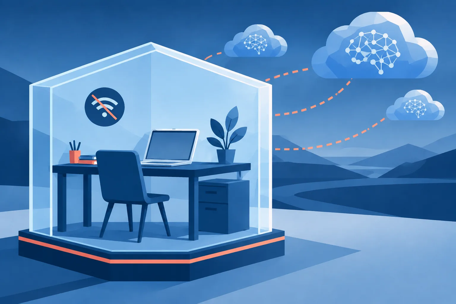 An offline document workstation protected from distant AI cloud services.