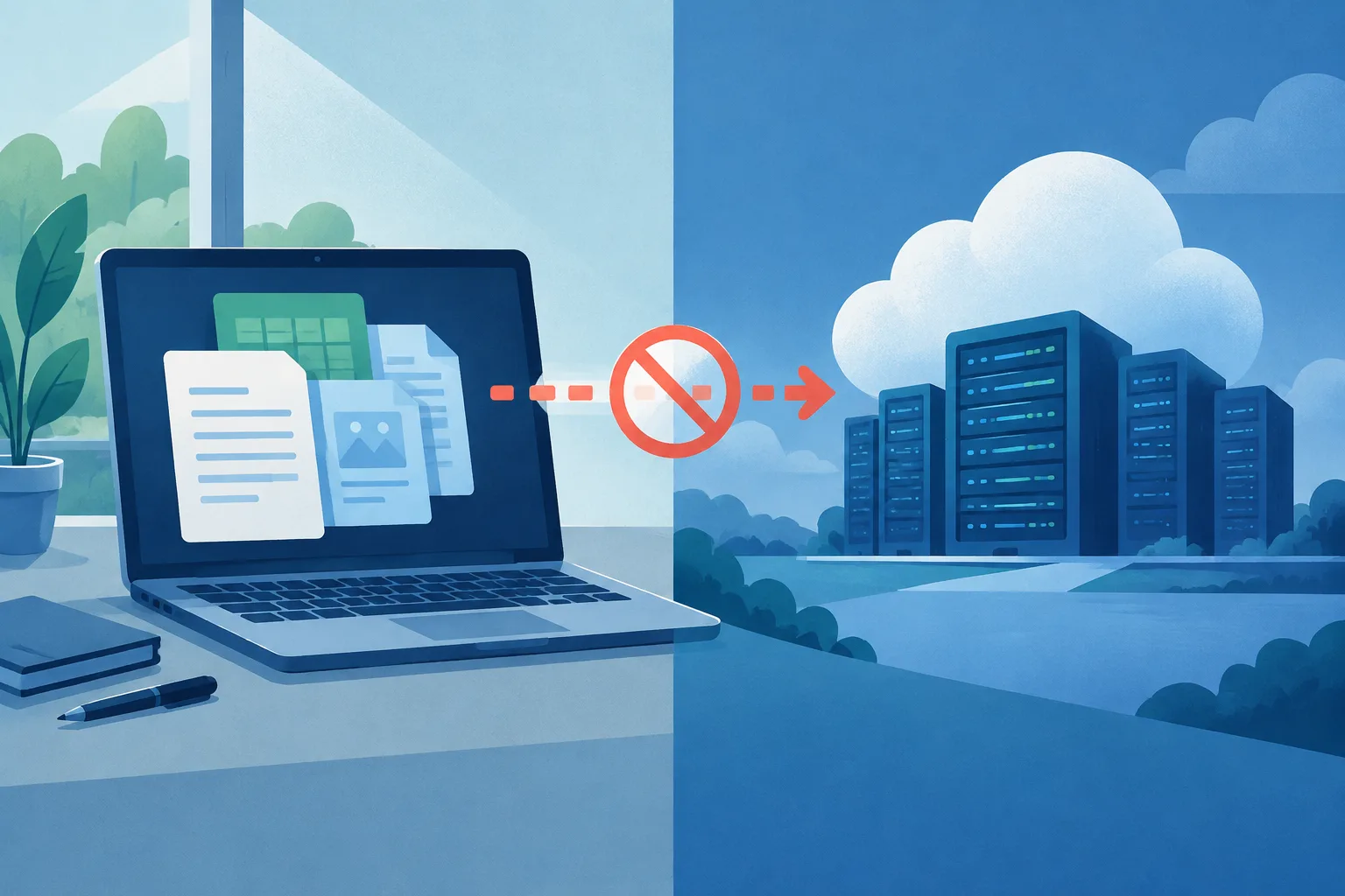 Confidential documents staying on a local computer instead of moving to the cloud.