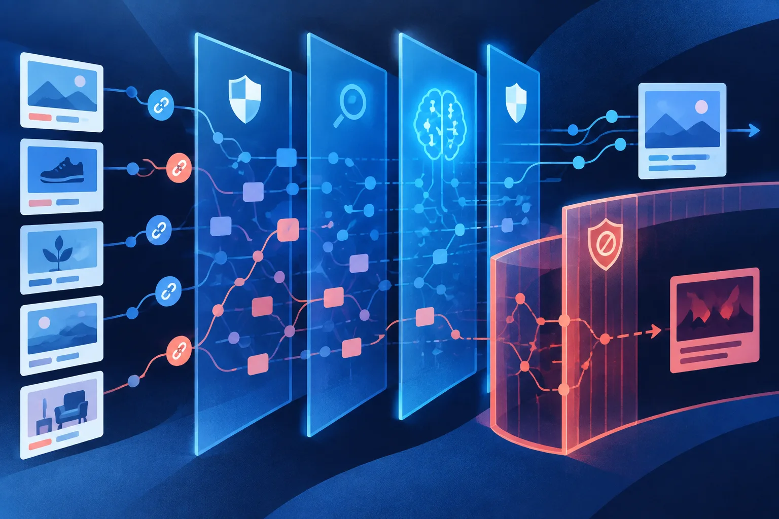 Layered AI safety filters isolate suspicious links, accounts and content pathways.