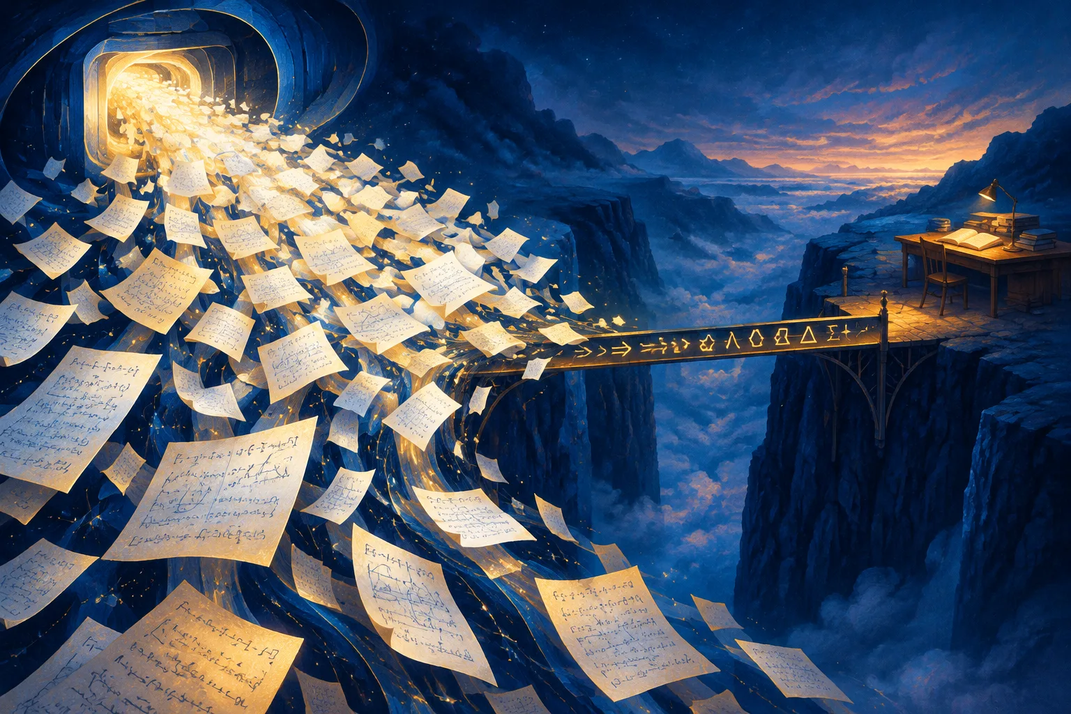 Hundreds of AI-generated math papers cross a narrow bridge from machine verification toward human understanding.