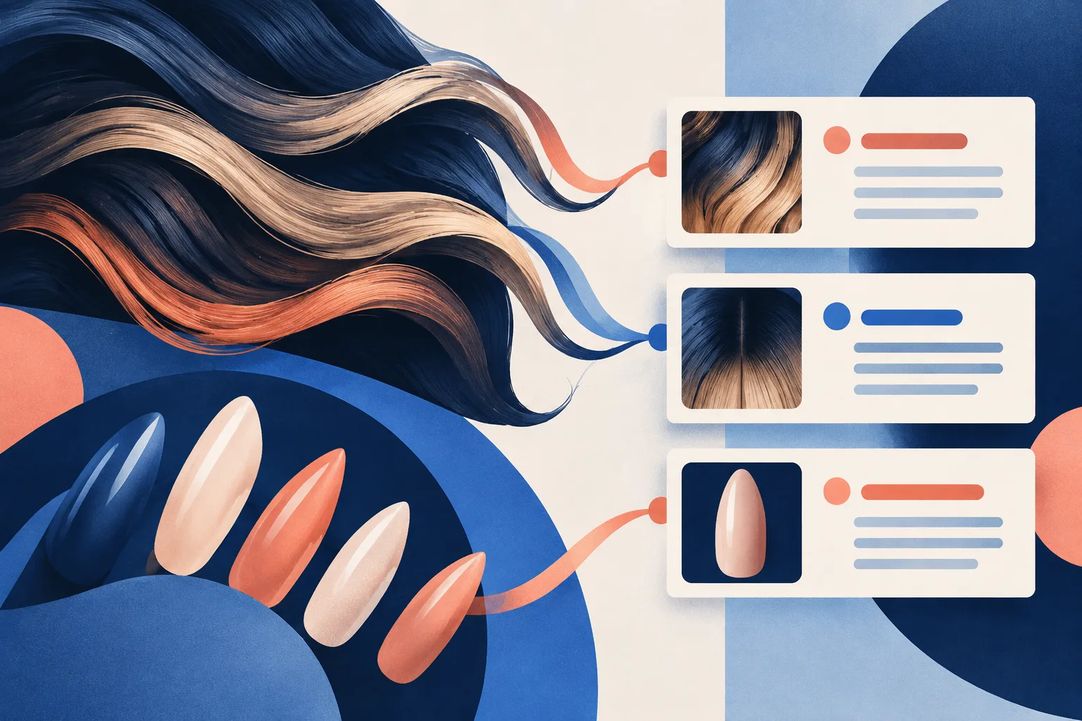 Abstract beauty visuals translating into professional salon terminology.